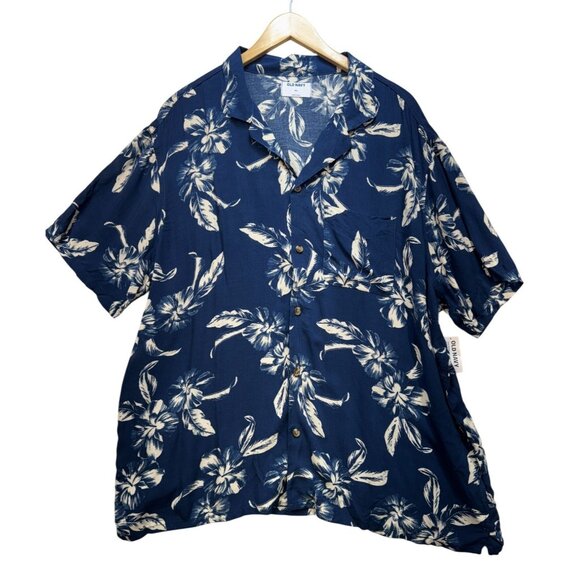 Old Navy Mens Short Sleeve Button Up Shirt Sze XXL Blue Floral Casual Summer NWT - Picture 2 of 15